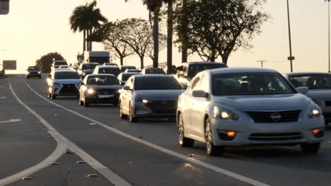 Vehicles Drive Down from Turnpike Overpass to Stop Video stock 200799445