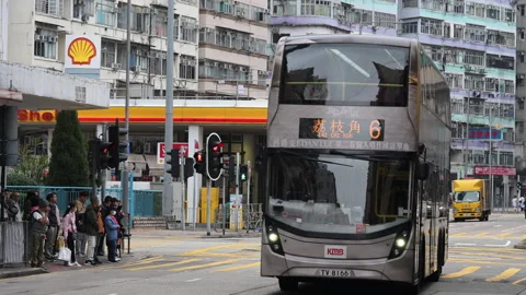 Vehicles Drive Past Shell Caltex Gas Station Hong Kong Busy Street Global Stock Footage 333029393