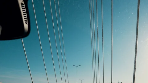 Vehicles Driving Across The Cable Stayed Bridge. warsaw, poland. Stock Footage 89729424