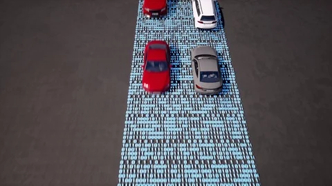 Vehicles driving on binary code highway animation 動画素材 119001516