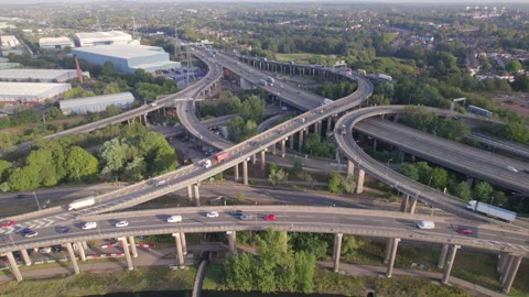 Vehicles Driving Navigating a Spaghetti Interchange Road System Stock Footage 163324369
