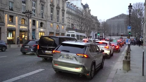 Vehicles Experiencing Road Traffic From Concorde To Madeleine In Paris, Stock Footage 238796387