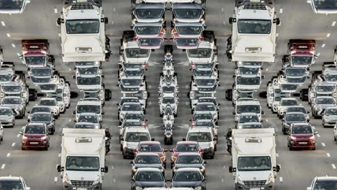 Vehicles on a highway in barcelona abstrat pattern Stock Footage 318792478