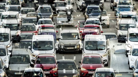 Vehicles on a highway in barcelona abstrat pattern Stock Footage 318792565