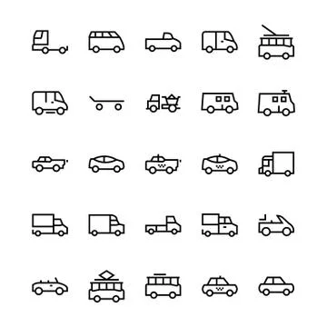 Vehicles Line Vector Icons Set Stock Illustration