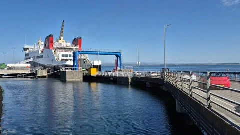 Vehicles loading onto MV Glen Sannox, Troon, Scotland Stock Footage 308814170