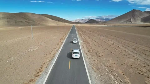 Vehicles moves along a long, straight highway in the vast Vídeos de archivo 313061053