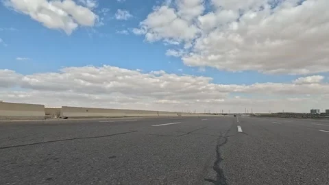 Vehicles Moving Across Cairo Ain Sokhna Desert Highway Toward Red Sea Coast Stock Footage 330028613