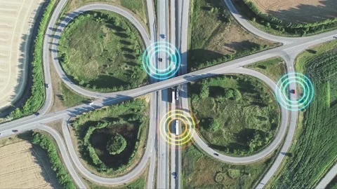 Vehicles moving with GPS tracker systems Stock Footage 230124286