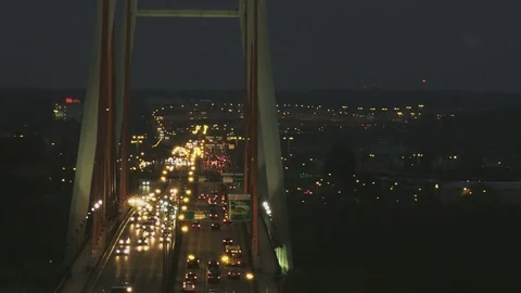 Vehicles Moving Slowly Through a Bridge. Large Traffic Jam Stock Footage 80368671