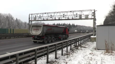 Vehicles passing a control gantry on German highway Stock Footage 46053530