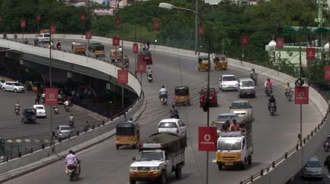 Vehicles passing over and below bridge Stock-Footage 56428718