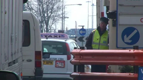 Vehicles Passing Through Check Point Stock Footage 42455610