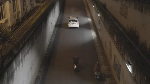 Vehicles passthrough under passing bridge at night 4k Stock Footage 242352645