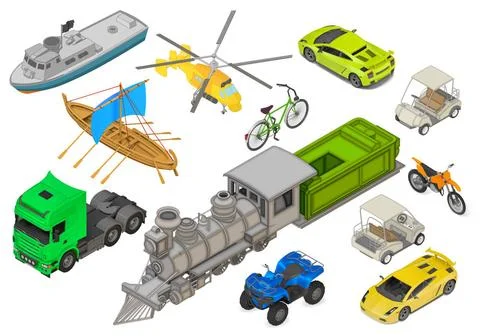 Vehicles set isometric flat vector Vehicles set of isometric flat vector 3... Stock Photos