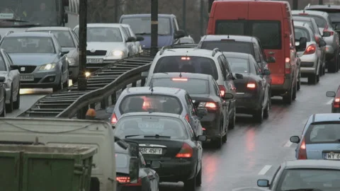 Vehicles Stuck in a Traffic Jam. Garbage Truck Stock Footage 88154516