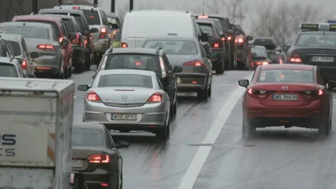 Vehicles Stuck in a Traffic Jam on the Hill. Taxi Cars Stock Footage 88157202