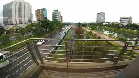 Vehicles traffic and train CPTM, in the Marginal Pinheiros Stock Footage 86492111