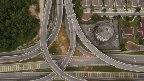 Vehicles traffic flow highway flyover overpass lanes at Puncak Perdana Selangor Stock Footage 231103693