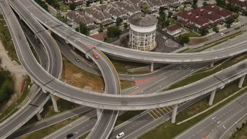 Vehicles traffic flow highway flyover overpass lanes at Puncak Perdana Selangor Stock Footage 231103885