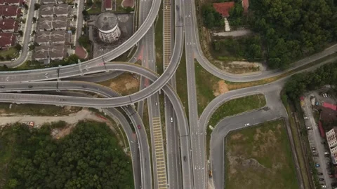 Vehicles traffic flow highway flyover overpass lanes at Puncak Perdana Selangor Stock Footage 231106122