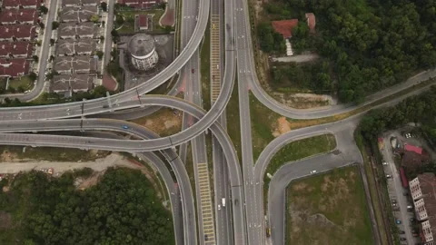 Vehicles traffic flow highway flyover overpass lanes at Puncak Perdana Selangor Stock Footage 231106368