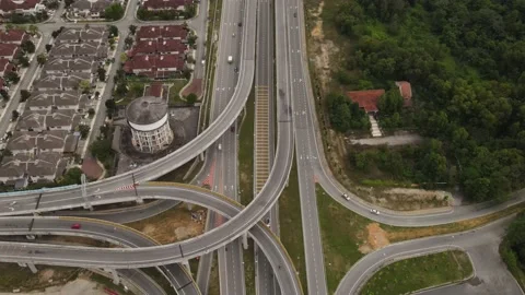 Vehicles traffic flow highway flyover overpass lanes at Puncak Perdana Selangor Stock Footage 231106475