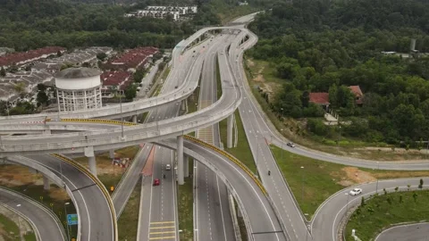 Vehicles traffic flow highway flyover overpass lanes at Puncak Perdana Selangor Stock Footage 231106990