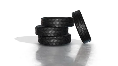 Vehicles Tyres Stack on a Reflective Floor. Car Wheels Stack 3D Animation. 4K Stock Footage 285062140