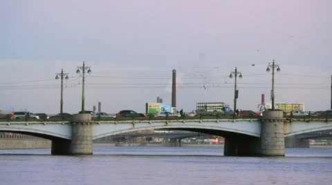 Vehicles on Ushakovsky Bridge Stock Footage 36198877