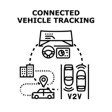 Vehicles utilizing advanced connected technology, including gps navigation, v Stock Illustration