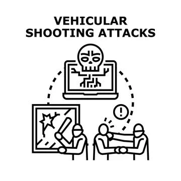 Vehicular shooting attack concept with cyber connection Stock Illustration