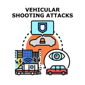 Vehicular shooting attack security and surveillance concept Stock Illustration