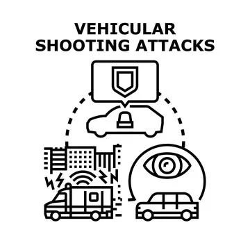 Vehicular shooting attack security and surveillance concept Stock Illustration