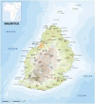 Vektor road map of the island state of Mauritius in the Indian Ocean Stock Illustration