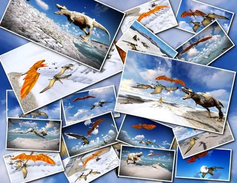 Velociraptor and pterodactyl 3d rendering 库存插图