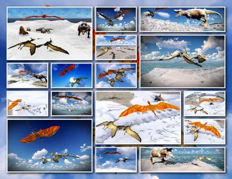 Velociraptor and pterodactyl 3d rendering Stock Illustration