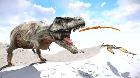 Velociraptor and pterodactyl 3d rendering イラスト素材
