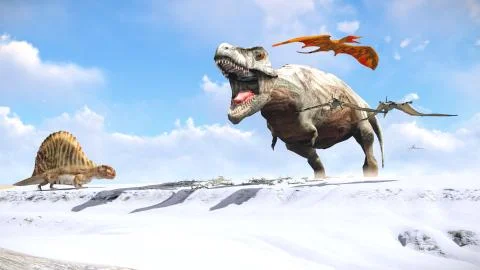 Velociraptor and pterodactyl 3d rendering Stock Illustration