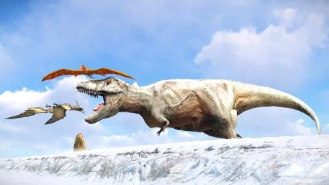 Velociraptor and pterodactyl 3d rendering Stock-Illustration