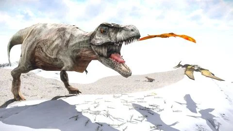 Velociraptor and pterodactyl 3d rendering Stock-Illustration
