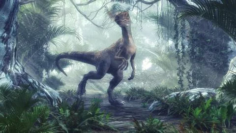 Velociraptor in the forest. Stock Illustration