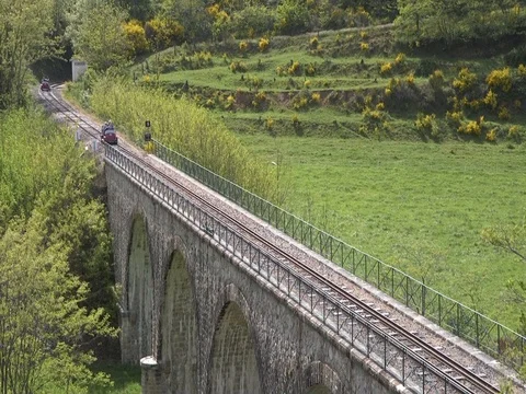 Velorail carts on a bridge Stock Footage 112887083