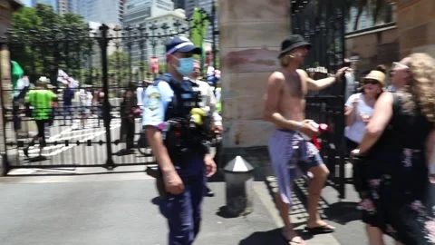 Velvet revolution protest force their way into the Royal Botanic Garden Stock Footage 167106970