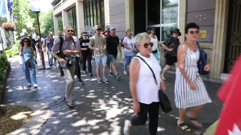 Velvet revolution protesters march along Macquarie Street Stock Footage 167106971