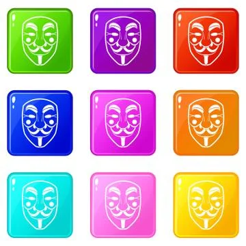Vendetta mask icons 9 set Ilustração Stock