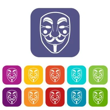 Vendetta mask icons set flat Ilustração Stock
