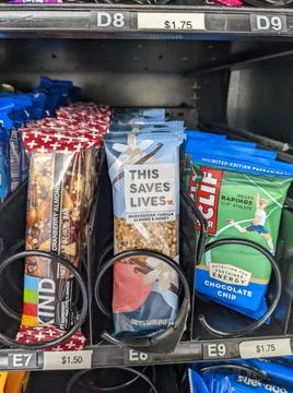 Vending machine bars variety selection. Stock-Fotos