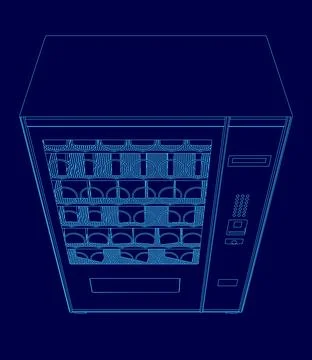 Vending machine with a blue background is shown in a blue drawing. The machine 스톡 일러스트