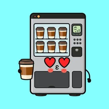 Vending machine character feeling love for coffee Stock Illustration